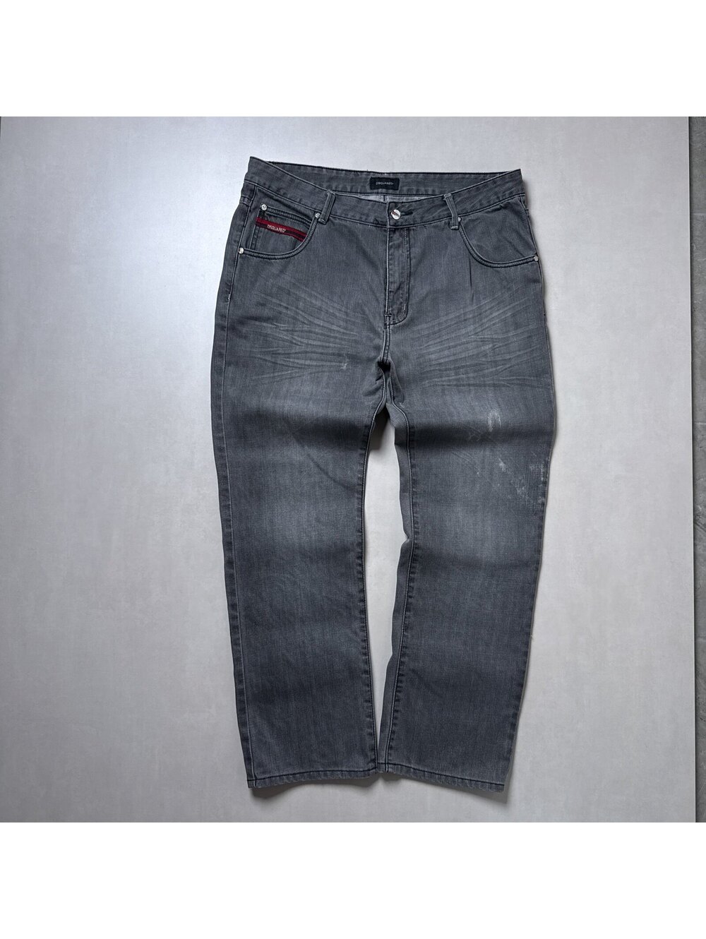 Dsquared2 Gray Wash Denim Jeans Red Pocket Trim Tag Size 38